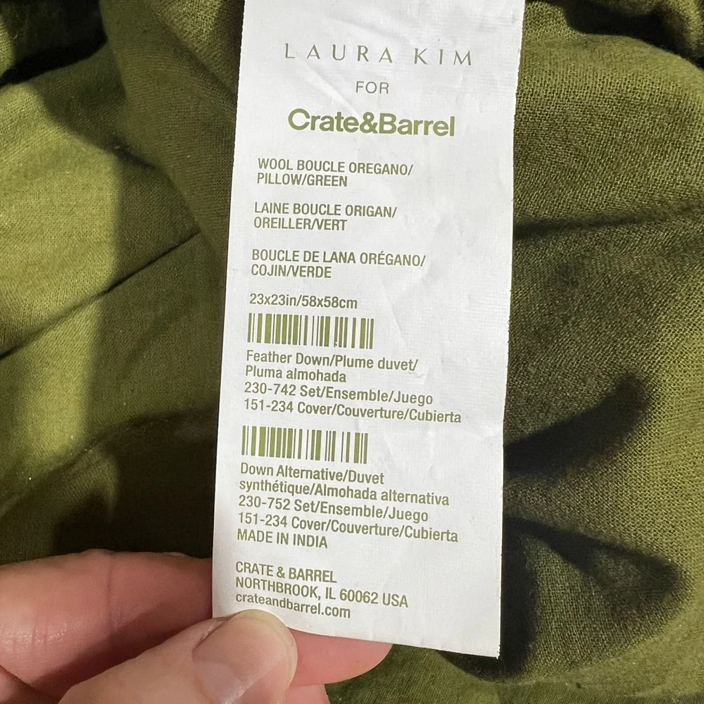 Laura Kim for Crate & Barrel Wool Blend Bouclé Pillow Cover Oregano Green 23”